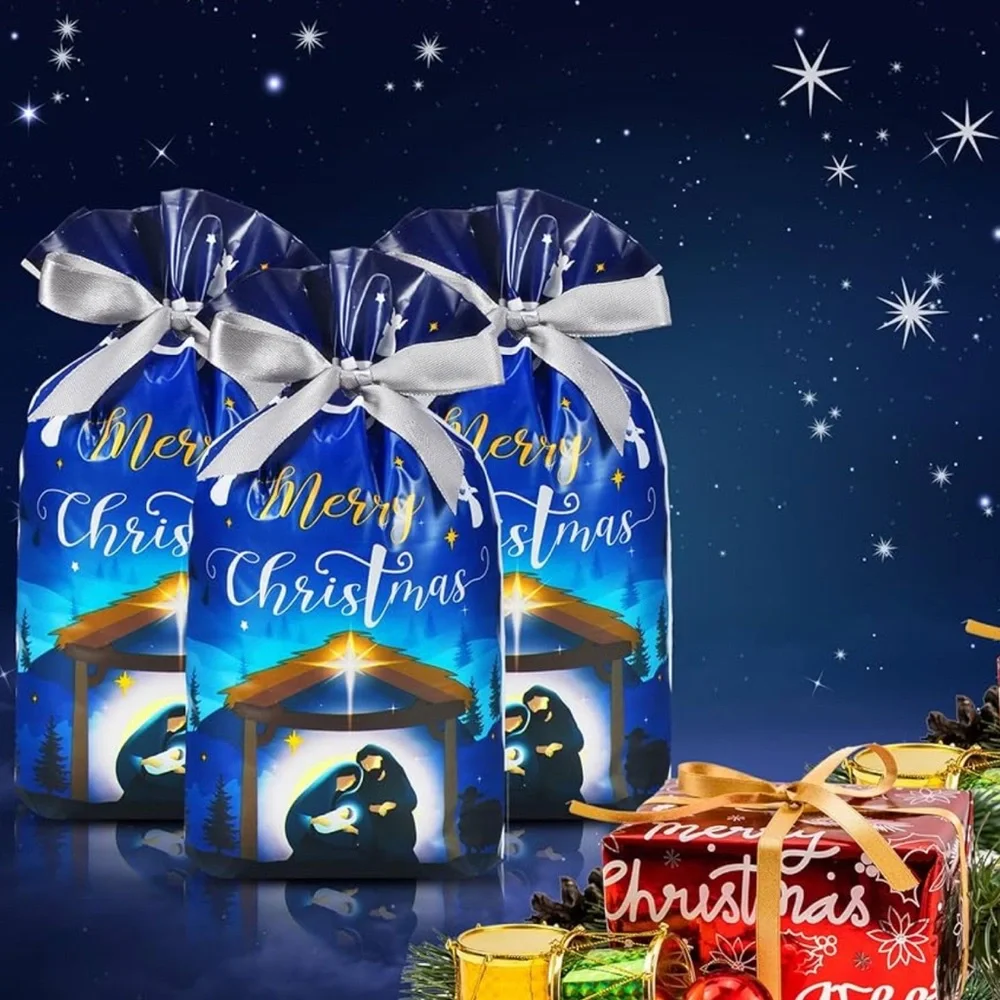 50 Christmas Nativity Gift Bags - Blue and White